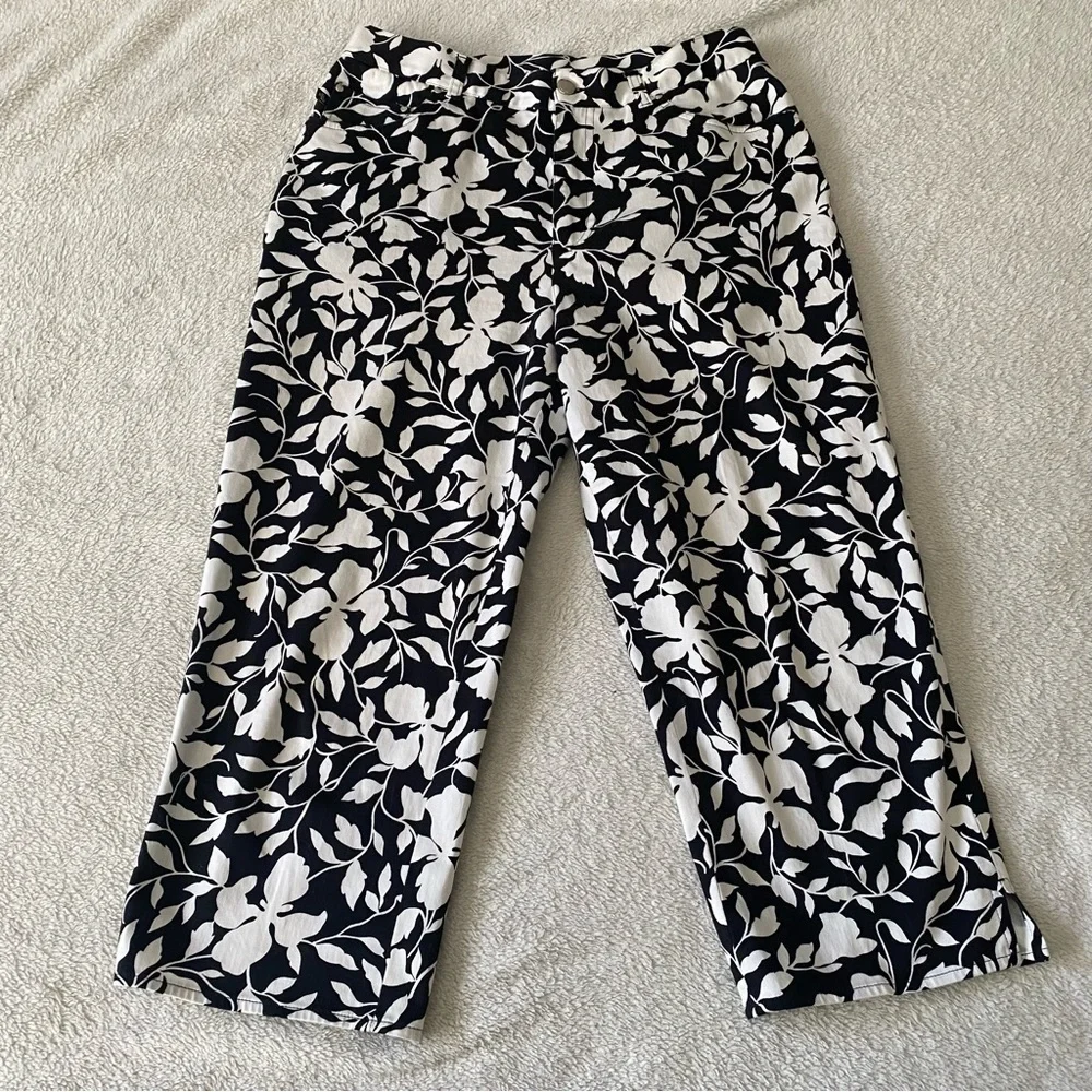 LAUREN Ralph Lauren black white orchid print capri pant size 10​​​ - Picture 1 of 7